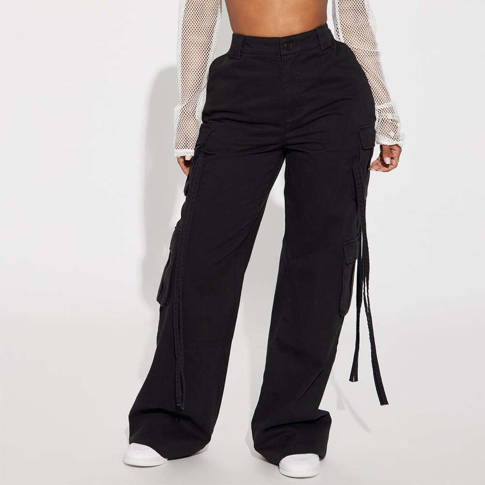Fashion Nova Midnight High Waist Black Utility Pants - XL